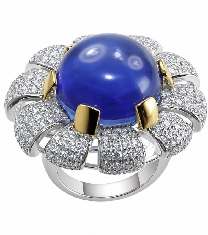 Purple Flower Natural 14.2 carat Tanzanite 2 tones .925 Sterling Silver dipped rhodium handmade Statement Ring size 7 1/4 - video