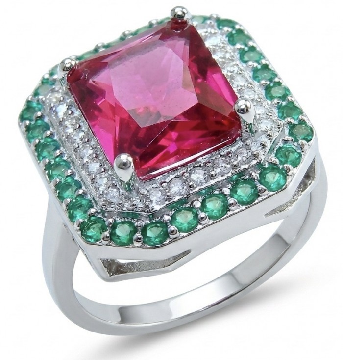 Bella Rosa Genuine 4.8 CARAT Star Ruby rhodium over .925 Sterling Silver Statement Ring size 8