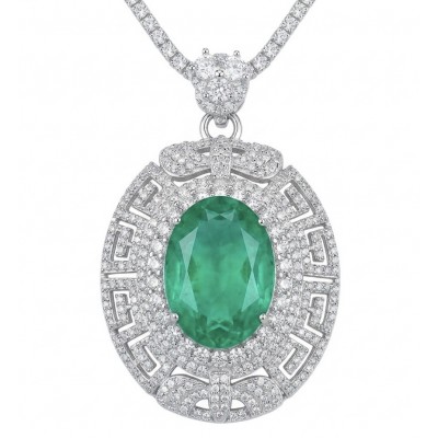 Colombian Briliance - oval cut 15.7 carat Emerald .925 Sterling Silver handcrafted necklace