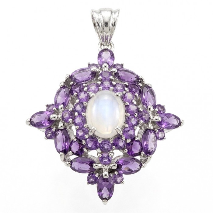 Genuine 5.2 carat Pink Fire Moonstone .925 Sterling Silver handcrafted pendant