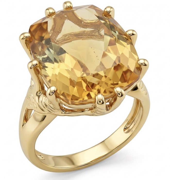 22.8 carat Genuine Heliodor 18K Gold over .925 Sterling Silver handcrafted ring size 10
