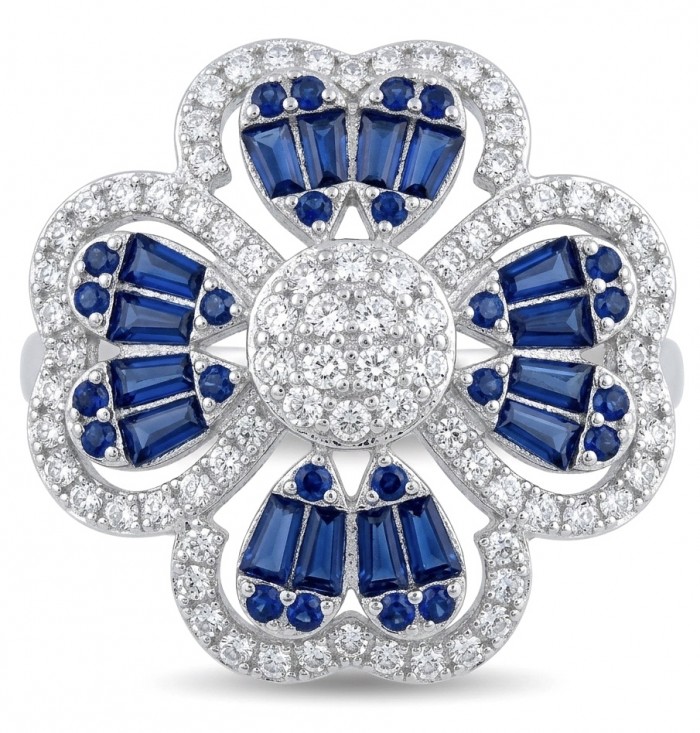 Art deco - Real 3.2 carat Sapphire Italy Made Silver Sterling Silver spinning ring s. 8 1/4