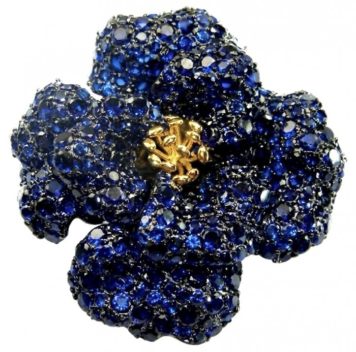 Black Label Collection - Retro Style - Rose Genuine 42.5 carat Sapphire .925 Sterling Silver dipped in black rhodium handmade Pendant - Brooch - video