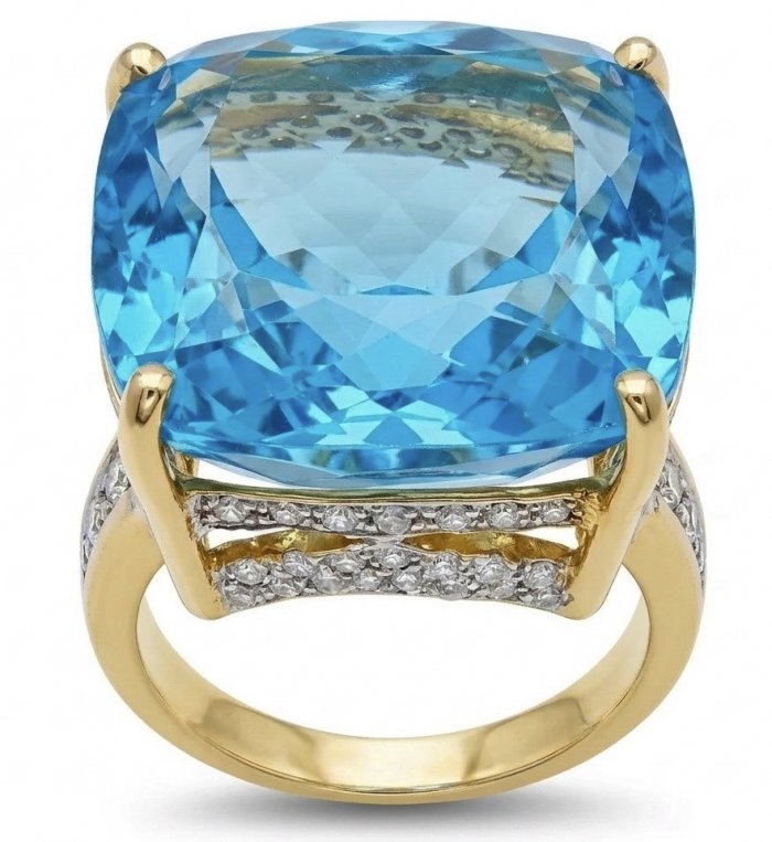 Paradise 35.8 carat Swiss Blue Topaz .925 Sterling Silver dipped in 22K Gold handmade Large Statement Ring size 6 - video