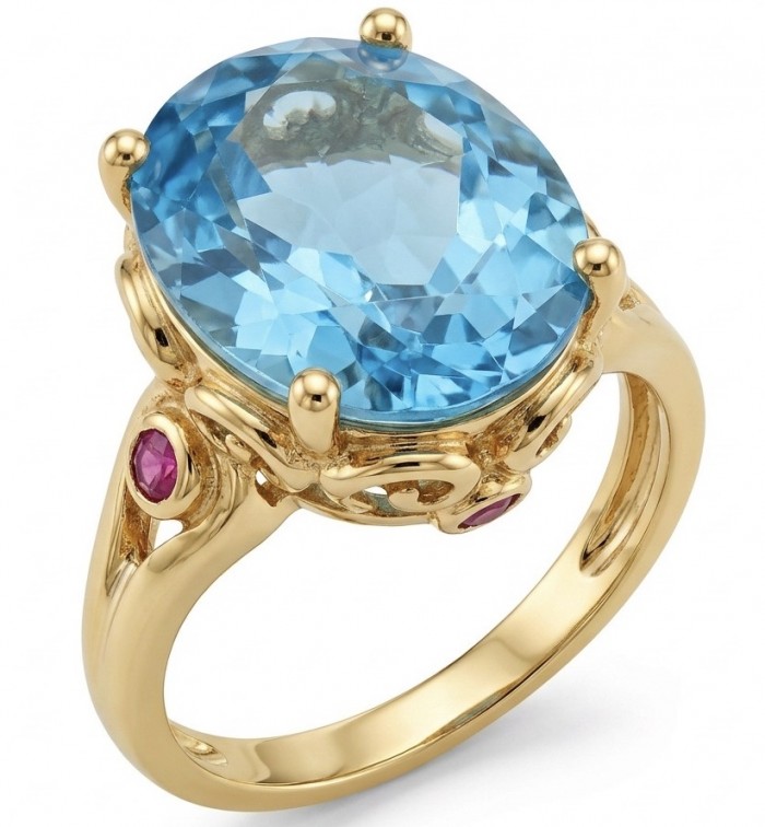 Conqueror Natural 34.8 carat Swiss Blue Topaz Enamel .925 Sterling Silver dipped in 22K Gold handmade Statement Ring size 8