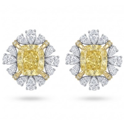 Art Deco - Luxurious baguette cut 10.9 carat Yellow Sapphire 2 tones 22K Gold .925 Sterling Silver handcrafted earrings