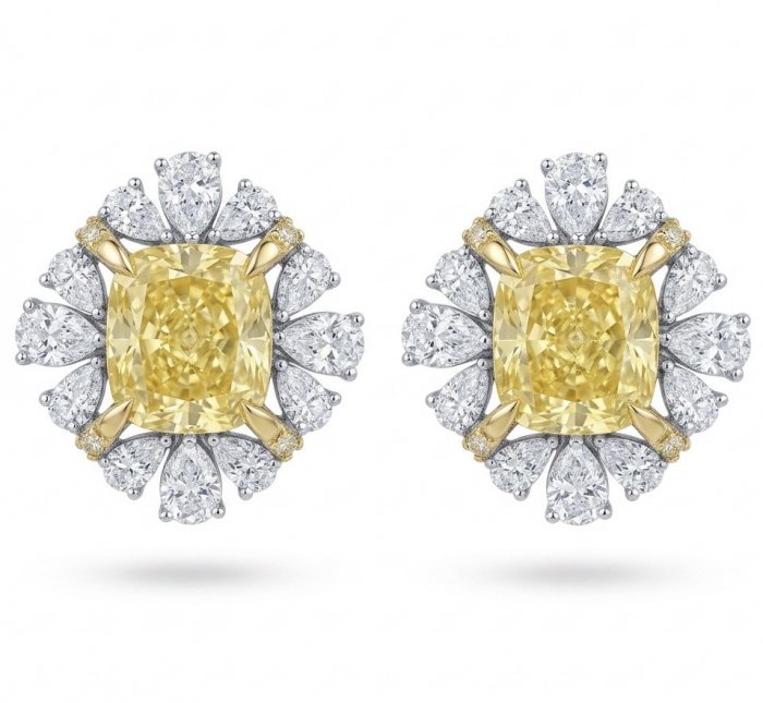 Art Deco - Luxurious baguette cut 10.9 carat Yellow Sapphire 2 tones 22K Gold .925 Sterling Silver handcrafted earrings - video