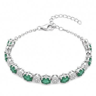 Art Deco 6.7 carat Emerald .925 Sterling Silver handcrafted Bracelet