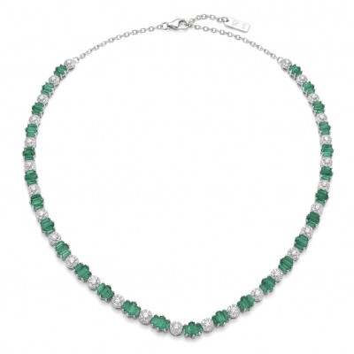 Art Deco 12.4 carat Emerald .925 Sterling Silver handcrafted Statement necklace