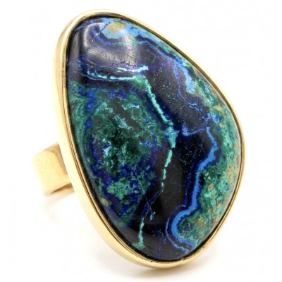 Authentic Parrot's Wing Chrysocolla 18K Gold over .925 Sterling Silver handcrafted ring size 8 adjustable