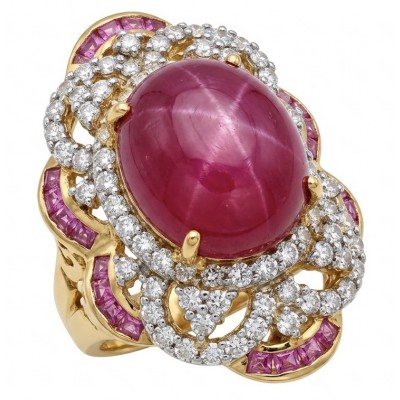Empress 28.6 ctw Mozambique Star Ruby .925 Sterling Silver dipped in 22K Gold handcrafted Statement Ring size 7