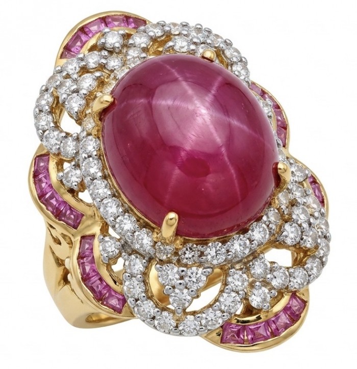 Empress 28.6 ctw Mozambique Star Ruby .925 Sterling Silver dipped in 22K Gold handcrafted Statement Ring size 7