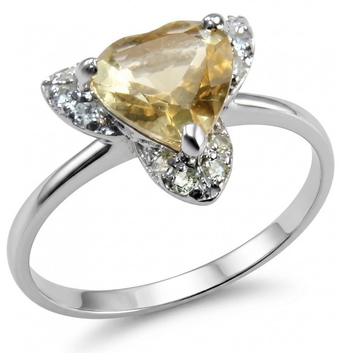 Yellow Heart 4.2 carat Brazilian Citrine .925 Sterling Silver handcrafted ring; s. 8 3/4