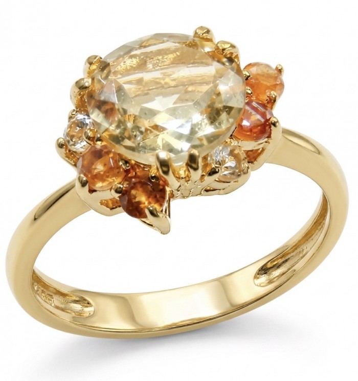 4.2 carat Brazilian Citrine orange Sapphire 18K Gold over .925 Sterling Silver handcrafted ring; s. 8