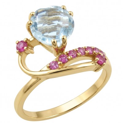 Atlantica 4.8 carat Swiss Blue Topaz 18K Gold over .925 Sterling Silver dipped in rhodium handcrafted ring size 8