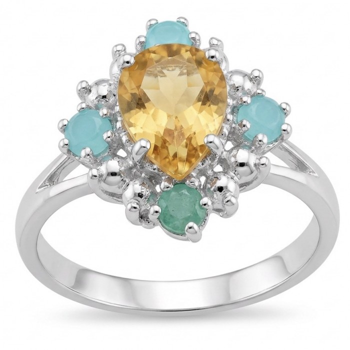 4.2 carat Brazilian Citrine Emerald rhodium over .925 Sterling Silver handcrafted ring; s. 6
