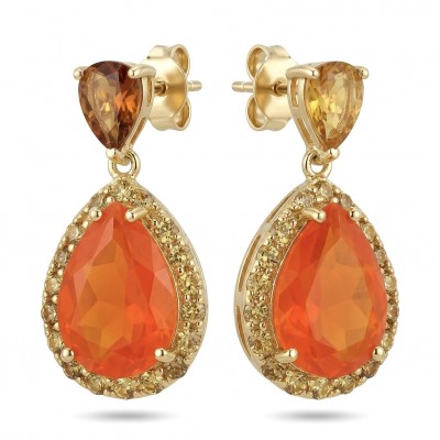 Summer Exuberance natural 10.5 carat Orange Carnelian 22K Gold over .925 Sterling Silver handmade earrings