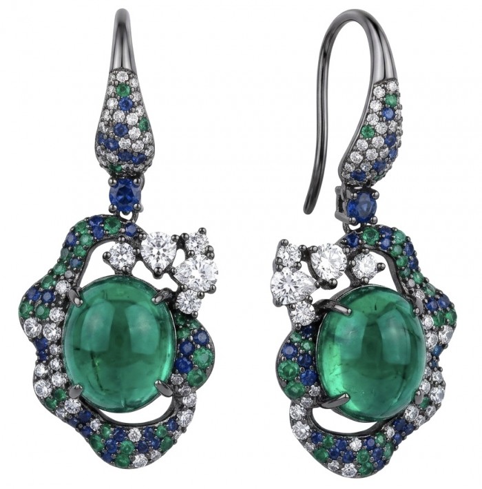 Tiffany - Authentic 10.5 CARAT Siberian Chrome Diopside black rhodium .925 Sterling Silver handcrafted earrings