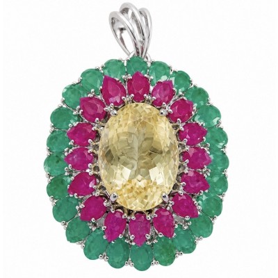 Fine Art - Exotica 44.5 carat Brazilian Citrine .925 Sterling Silver dipped in Rhodium handmade Pendant