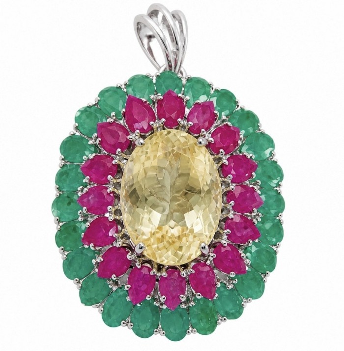 Fine Art - Exotica 44.5 carat Brazilian Citrine .925 Sterling Silver dipped in Rhodium handmade Pendant