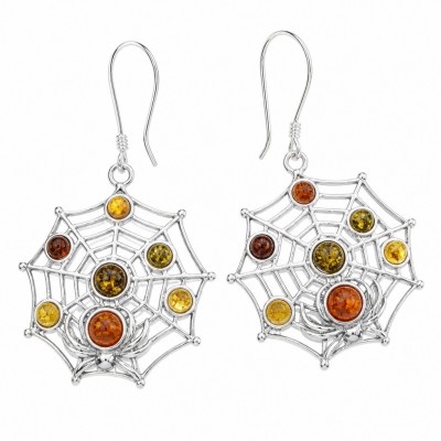 Spider's Web - Authentic Baltic Amber .925 Sterling Silver handcrafted earrings