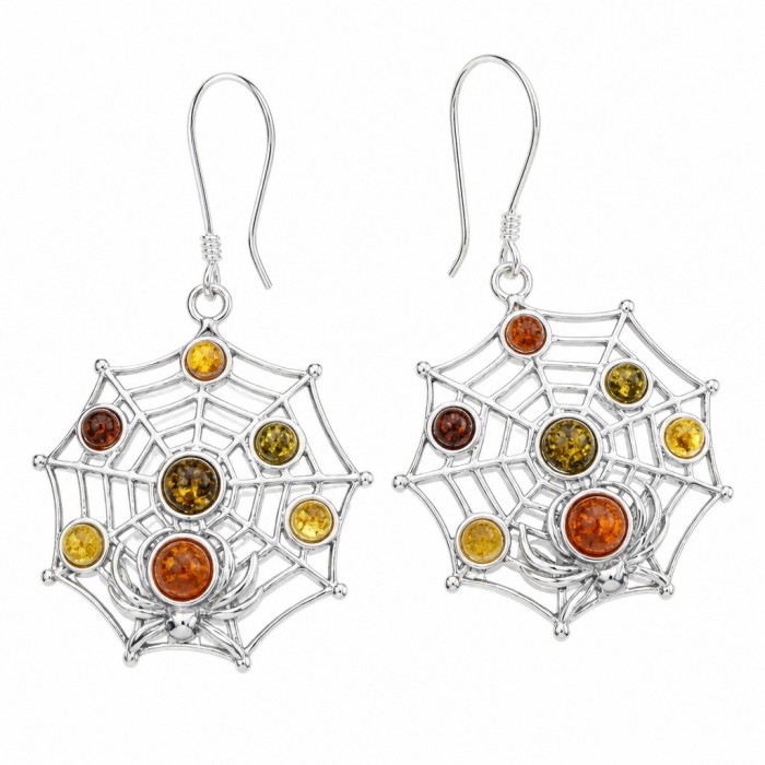Spider's Web - Authentic Baltic Amber .925 Sterling Silver handcrafted earrings