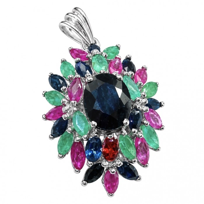 Enchanted Ocean oval cut 18.5 carat London Blue Topaz .925 Sterling Silver handmade Pendant