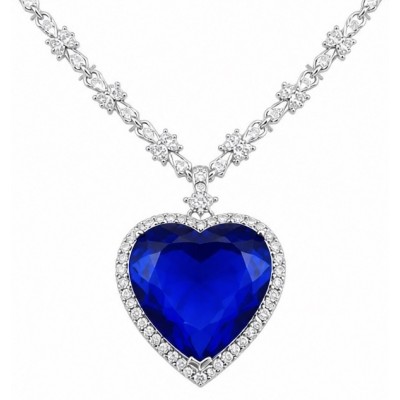 Titanic - Heart of The Ocean Necklace ~ 24.5 Ct Blue Sapphire Necklace In 925 Sterling Silver necklace