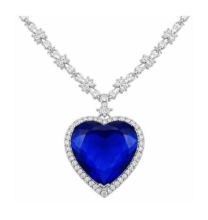 Titanic - Heart of The Ocean Necklace ~ 24.5 Ct Blue Sapphire Necklace In 925 Sterling Silver necklace