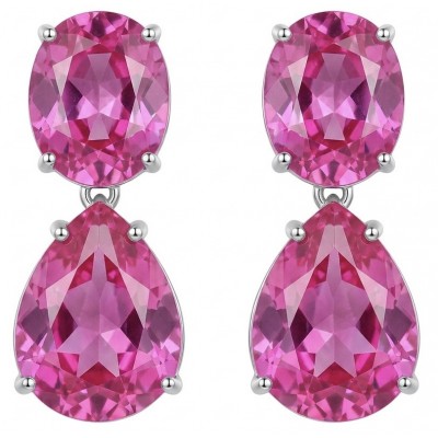 Large - Tiffany - authentic oval cut 49.7 carat Pink Sapphire .925 Sterling Silver handcrafted Earrings