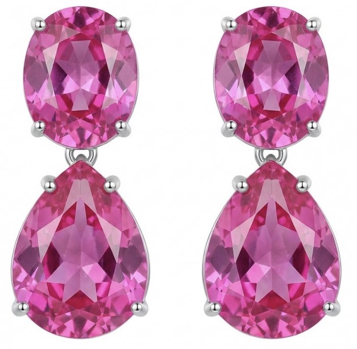 Large - Tiffany - authentic oval cut 49.7 carat Pink Sapphire .925 Sterling Silver handcrafted Earrings - video