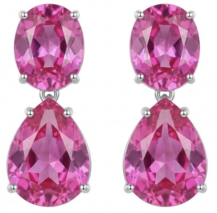 Large - Tiffany - authentic oval cut 49.7 carat Pink Sapphire .925 Sterling Silver handcrafted Earrings