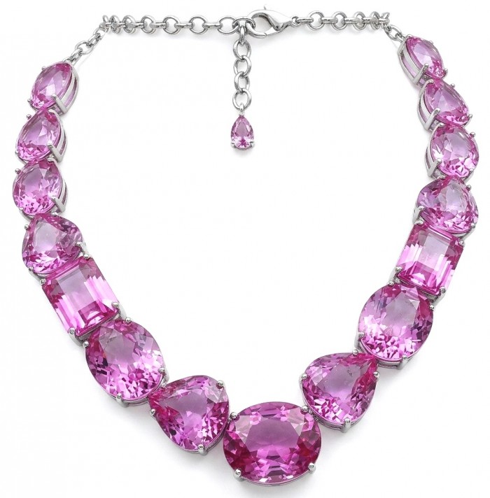 Tiffany - Magnificent 243.5 carat Pink Sapphire .925 Sterling Silver handcrafted Large Statement necklace