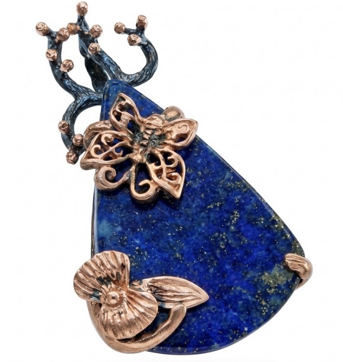 Magic Aurora Lapis Lazuli 14K Rose Gold .925 Sterling Silver handcrafted Pendant