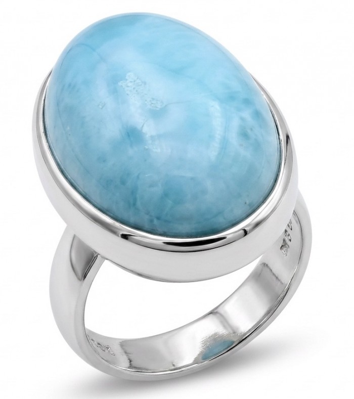 Large 14.9 carat Blue Perfection Blue Larimar .925 Sterling Silver handmade Large ring size 7 adjustable