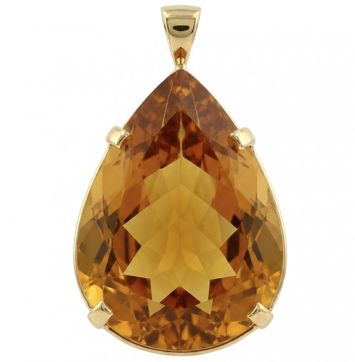 Oval cut 37.3 carat Lemon Quartz 22K Gold over .925 Sterling Silver handcrafted pendant
