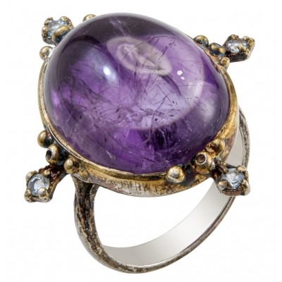 Vintage Beauty - highly protective 27.5 carat Amethyst .925 Sterling Silver dipped in 18K Gold Handcrafted Large Ring size 9