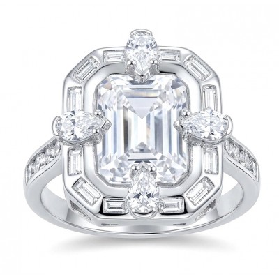 Art Deco 8.6 ctw White TOPAZ .925 Sterling Silver handcrafted Statement Ring size 8