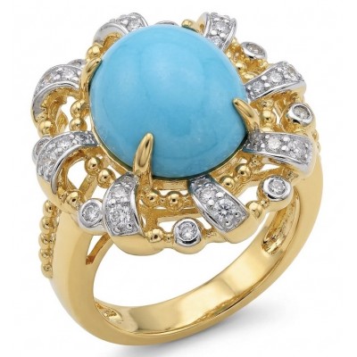 Sofia - authentic Sleeping Beauty Turquoise 22K Gold over .925 Sterling Silver handcrafted Statement Ring size 6