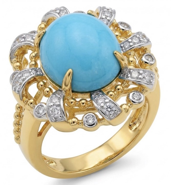 Sofia - authentic Sleeping Beauty Turquoise 22K Gold over .925 Sterling Silver handcrafted Statement Ring size 6