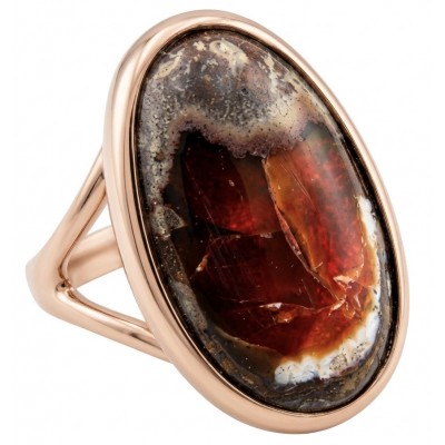 Bonfire Night best quality 27.4 carat Mexican Opal 18K Gold over .925 Sterling Silver handmade ring 7 1/4