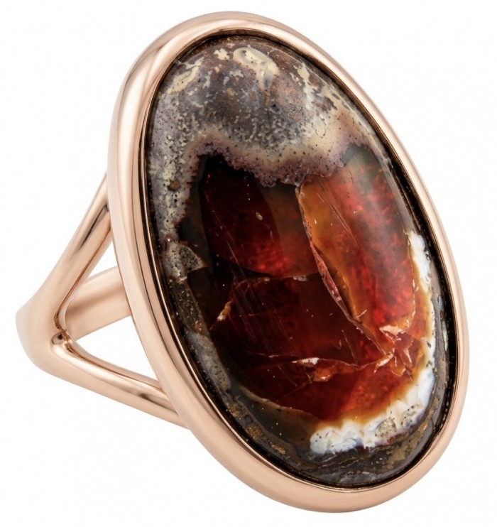 Bonfire Night best quality 27.4 carat Mexican Opal 18K Gold over .925 Sterling Silver handmade ring 7 1/4
