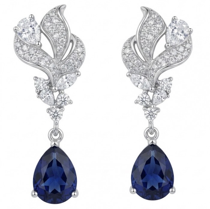 Blue Royalty 3.7 carat Sapphire .925 Sterling Silver handcrafted Statement earrings