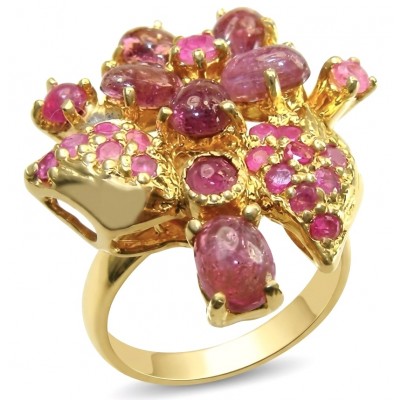 Bella Rosa Genuine 7.5 CARAT Ruby 22k Gold over .925 Sterling Silver Statement Ring size 8 1/4
