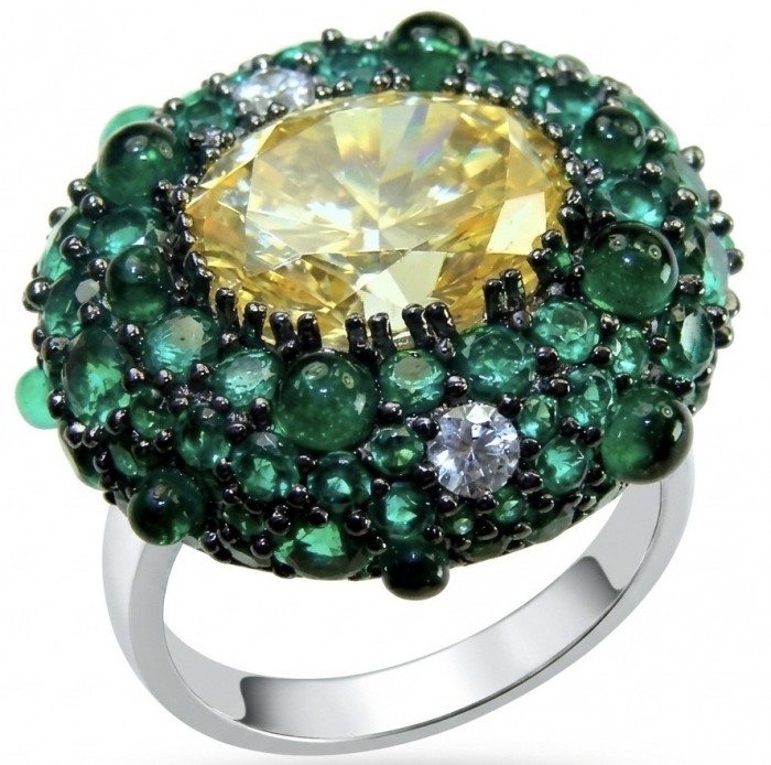 Isabel 18.8 carat Genuine Lemon Quartz Chroem Diopside .925 Sterling Silver handcrafted ring size 7 1/4
