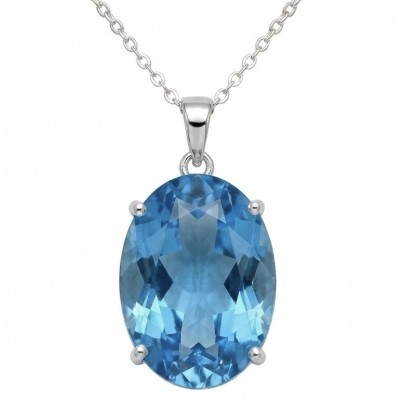 Vintage style 39.8 carat Swiss Blue Topaz .925 Sterling Silver DIPPED IN RHODIUM handmade Pendant