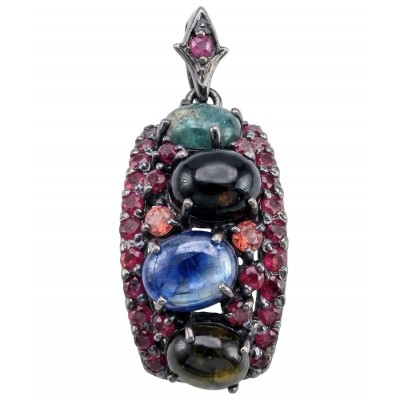 Stella 16.5 carat Brazilian Watermalon Tourmaline black rhodium over .925 Sterling Silver handmade Pendant