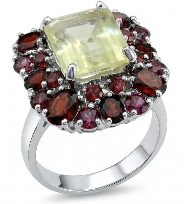 Golden Dream 9.8 carat Brazilian Citrine Garnet .925 Sterling Silver Handcrafted Ring size 8