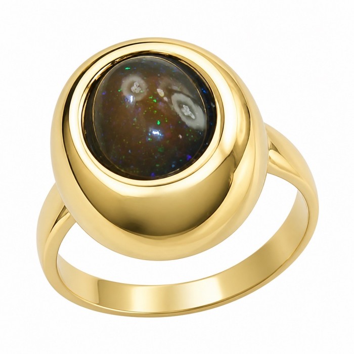 Milky way Genuine 22.2 carat Black Opal 18K Gold over .925 Sterling Silver handmade Ring size 9