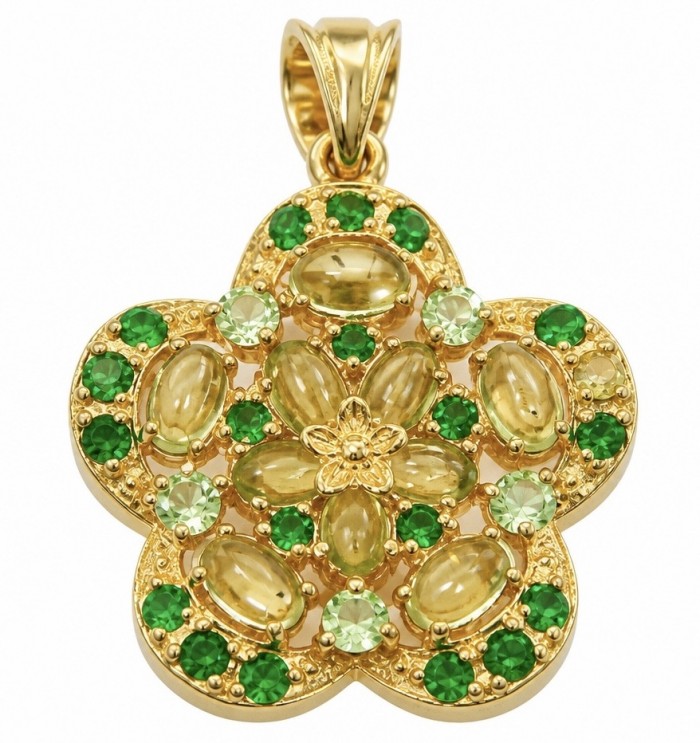 Amzonia - Authentic 8.5 carat Peridot Tsavorite Garnet 18K Gold over .925 Sterling Silver handmade Statement Pendant